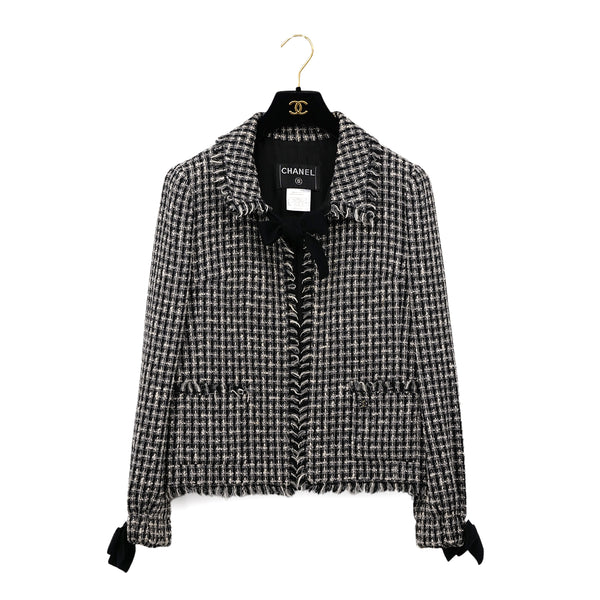 CHANEL RIBBON TWEED JACKET BLACK WOOL 40 04A RTW 90299827