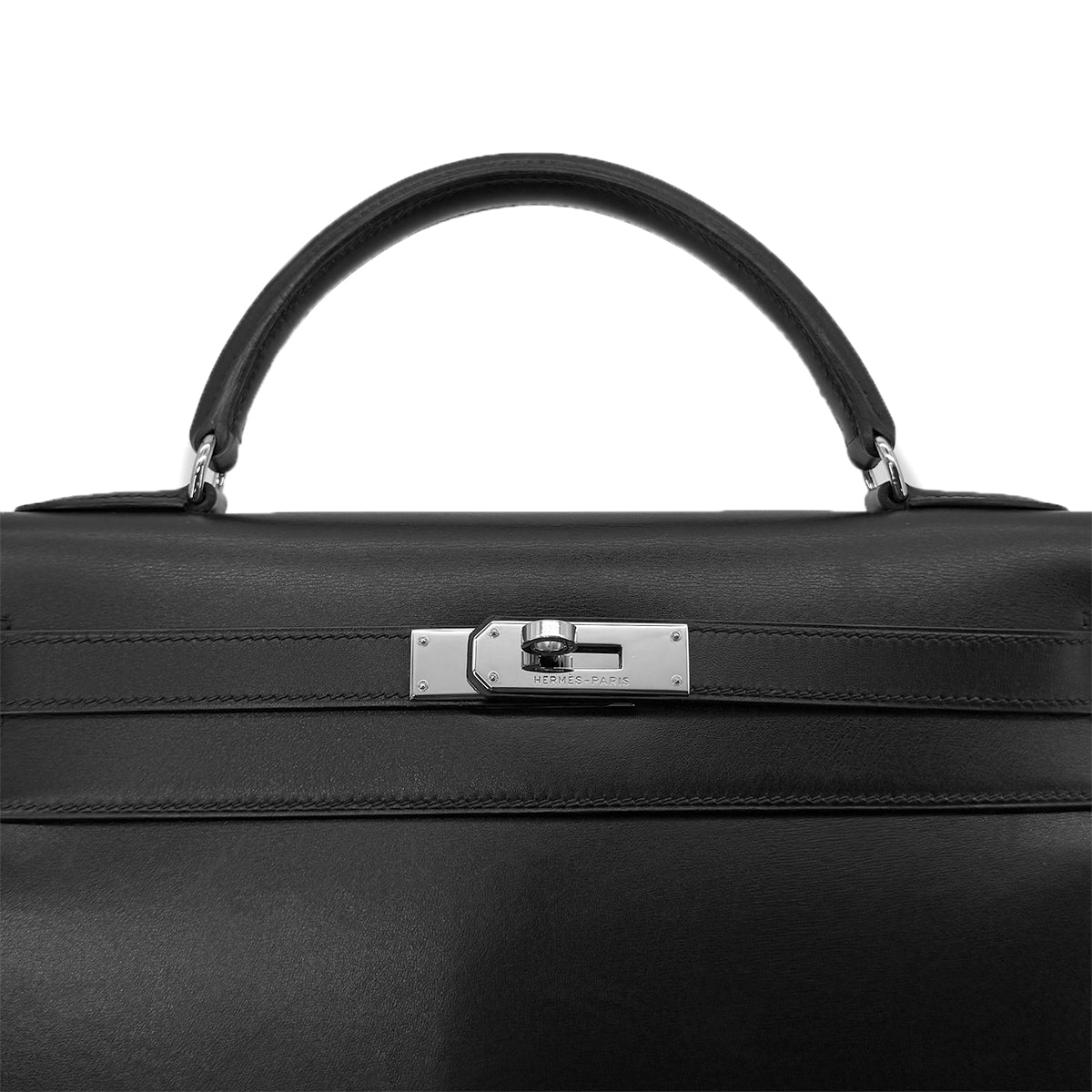 HERMES KELLY 32 SELLIER BLACK BOXCALF HAND SHOULDER BAG □C SHW 90299828