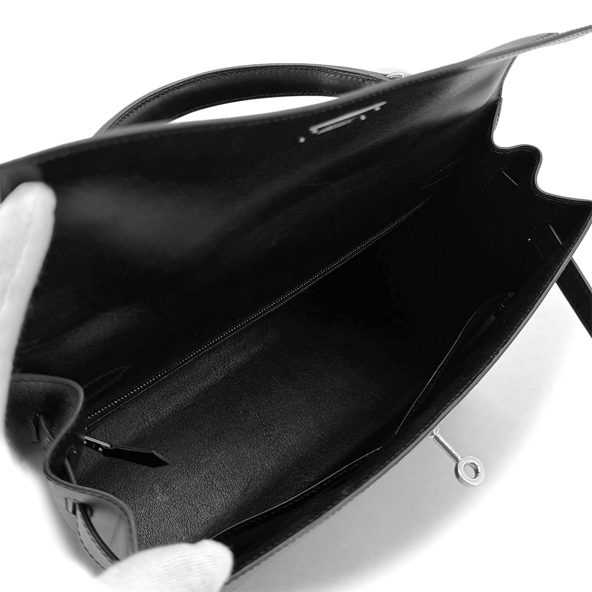 HERMES KELLY 32 SELLIER BLACK BOXCALF HAND SHOULDER BAG □C SHW 90299828