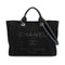 CHANEL DEAUVILLE MM CHAIN TOTE BAG BLACK CANVAS LEATHER 90300006 - PURPOSE