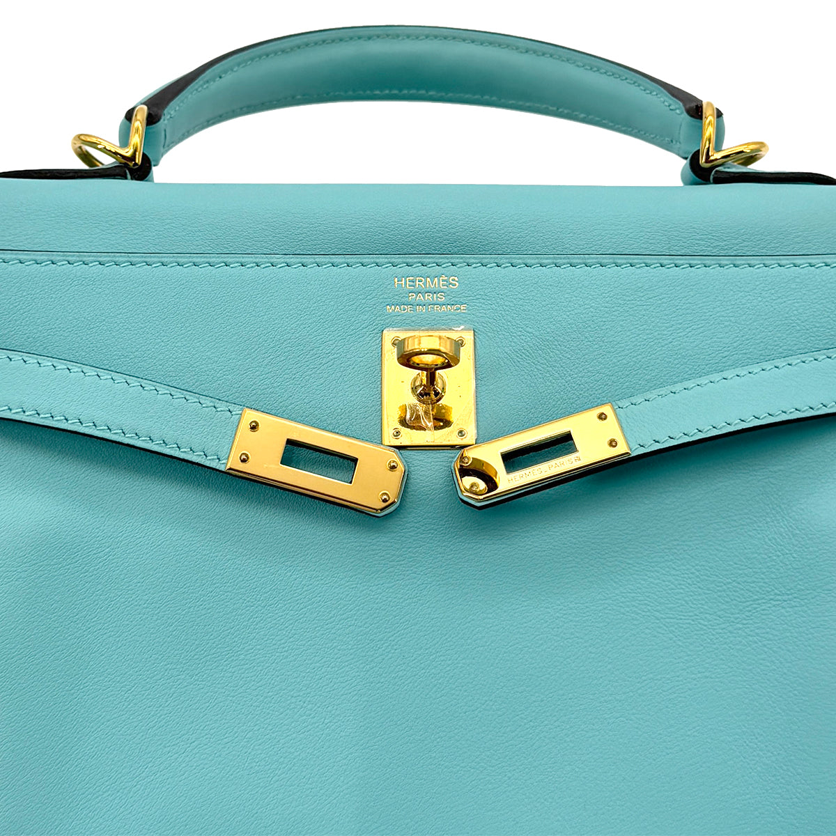 HERMES KELLY 25 RETOURNE BLUE SAINT CYR SWIFT HAND SHOULDER BAG T GHW 90300009