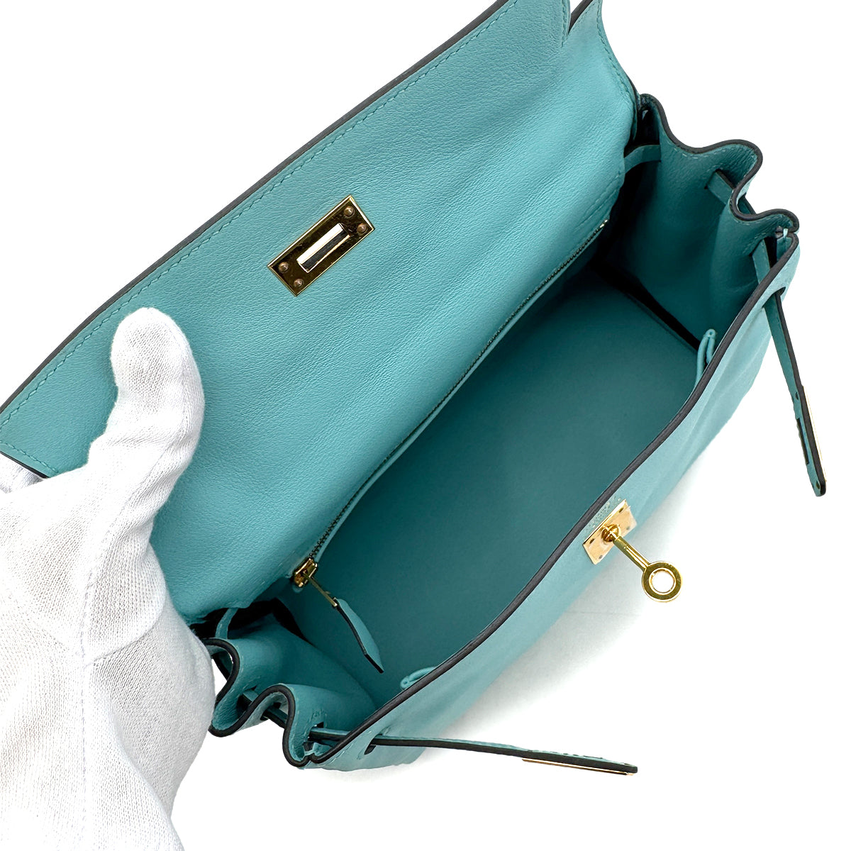 HERMES KELLY 25 RETOURNE BLUE SAINT CYR SWIFT HAND SHOULDER BAG T GHW 90300009