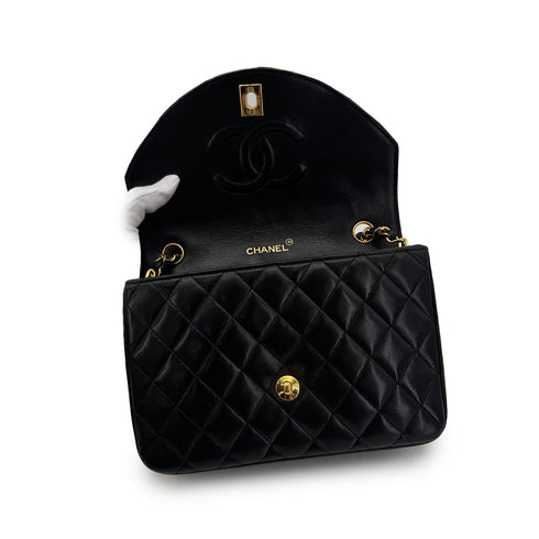 CHANEL VINTAGE MATELASSE HALF MOON CHAIN SHOULDER BAG BLACK LAMB SKIN 90300011 - PURPOSE