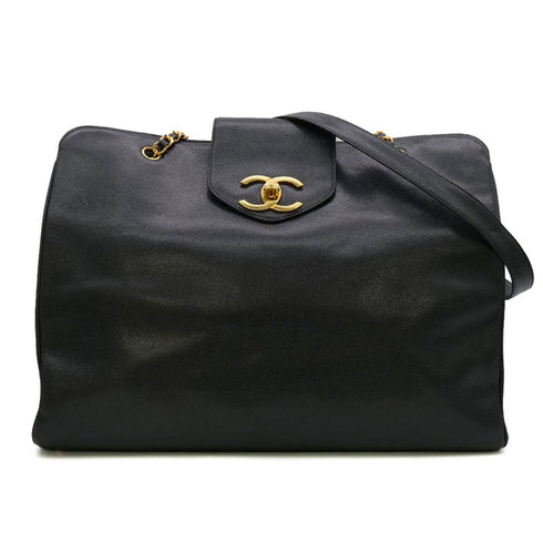 CHANEL VINTAGE SUPER MODEL BIG COCO CHAIN TOTE BAG BLACK CAVIAR SKIN 90300016 - PURPOSE