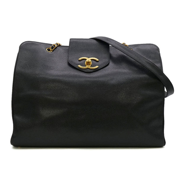 CHANEL VINTAGE SUPER MODEL BIG COCO CHAIN TOTE BAG BLACK CAVIAR SKIN 90300016 - PURPOSE