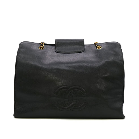 CHANEL VINTAGE SUPER MODEL BIG COCO CHAIN TOTE BAG BLACK CAVIAR SKIN 90300016 - PURPOSE