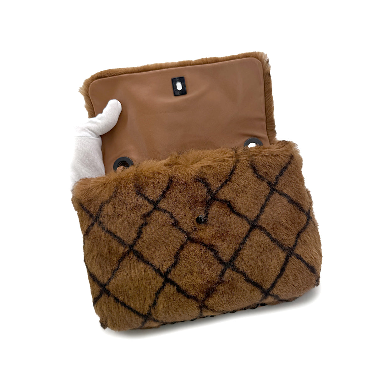 CHANEL VINTAGE MATELASSE CHAIN SHOULDER BAG BROWN RABBIT FUR 90300020