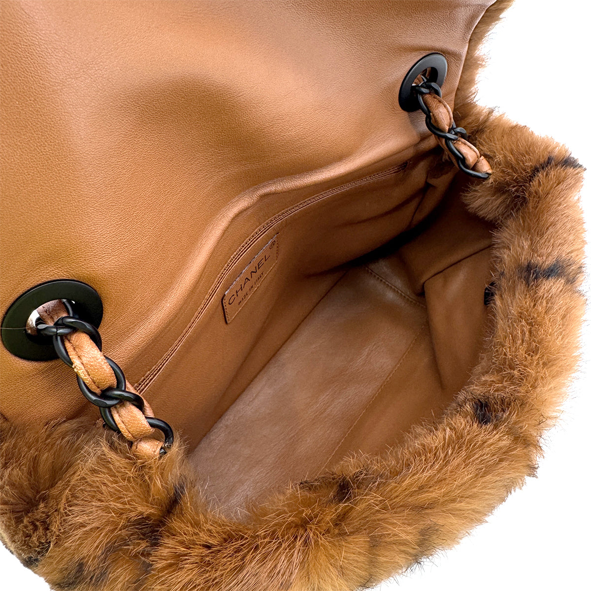 CHANEL VINTAGE MATELASSE CHAIN SHOULDER BAG BROWN RABBIT FUR 90300020