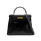 HERMES KELLY 28 RETOURNE BLACK BOX CALF HAND BAG 〇P GHW 90300022 - PURPOSE