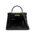 HERMES KELLY 28 RETOURNE BLACK BOX CALF HAND BAG 〇P GHW 90300022 - PURPOSE