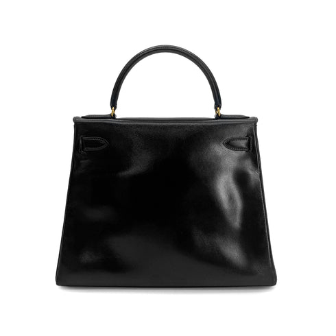 HERMES KELLY 28 RETOURNE BLACK BOX CALF HAND BAG 〇P GHW 90300022 - PURPOSE