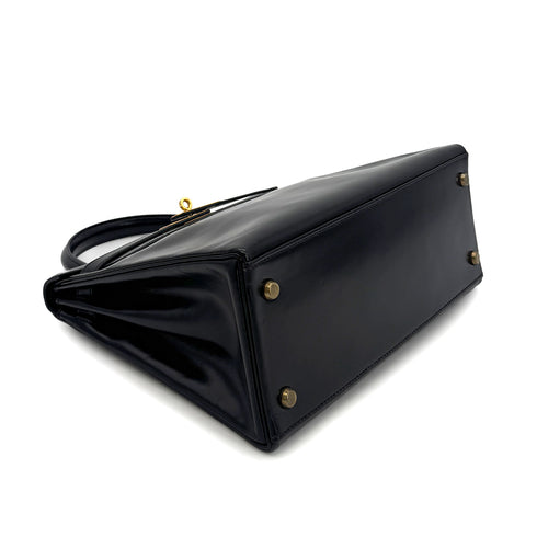 HERMES KELLY 28 RETOURNE BLACK BOX CALF HAND BAG 〇P GHW 90300022 - PURPOSE