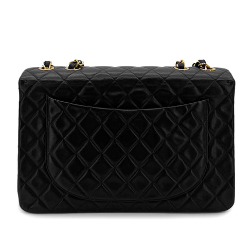 CHANEL VINTAGE MAXI MATELASSE 34 CHAIN SHOULDER BAG BLACK LAMB SKIN 90300024 - PURPOSE