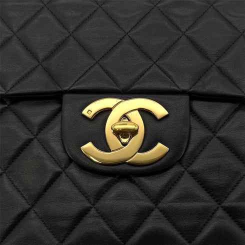 CHANEL VINTAGE MAXI MATELASSE 34 CHAIN SHOULDER BAG BLACK LAMB SKIN 90300024 - PURPOSE