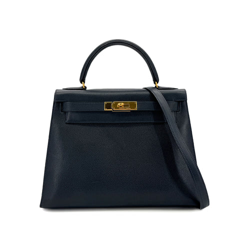 HERMES KELLY 28 SELLIER BLUE INDIGO COUCHEVEL HAND SHOULDER BAG 〇U GHW 90300026 - PURPOSE