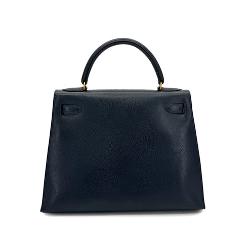 HERMES KELLY 28 SELLIER BLUE INDIGO COUCHEVEL HAND SHOULDER BAG 〇U GHW 90300026 - PURPOSE