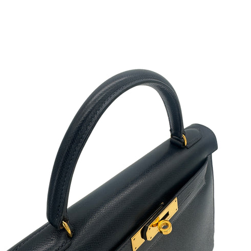 HERMES KELLY 28 SELLIER BLUE INDIGO COUCHEVEL HAND SHOULDER BAG 〇U GHW 90300026 - PURPOSE
