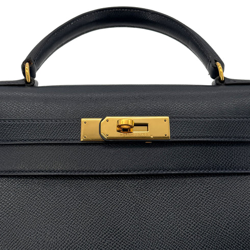 HERMES KELLY 28 SELLIER BLUE INDIGO COUCHEVEL HAND SHOULDER BAG 〇U GHW 90300026 - PURPOSE