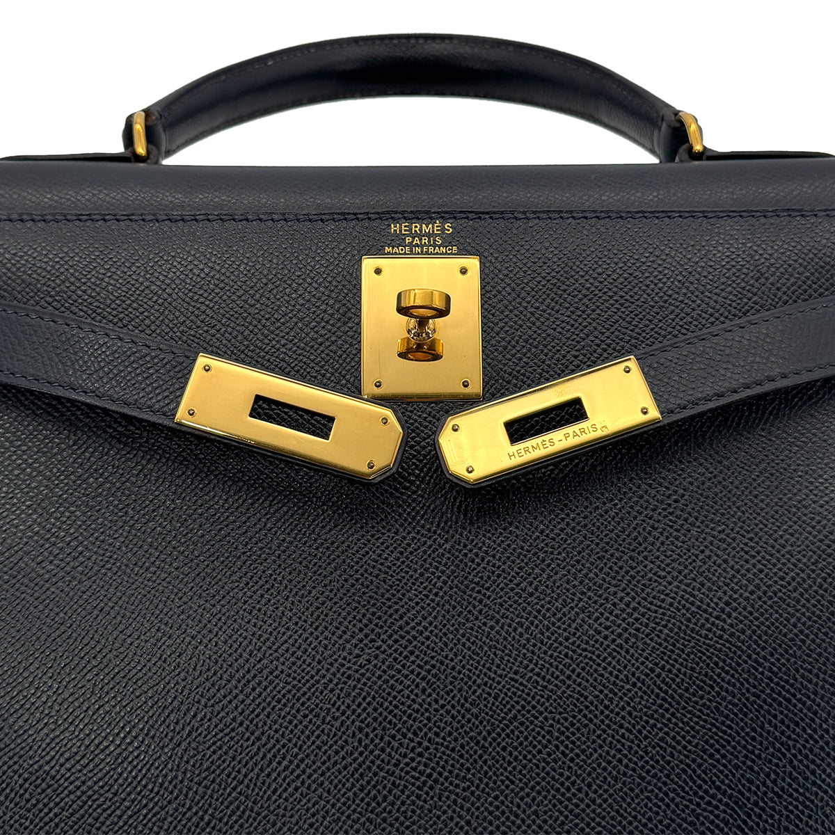 HERMES KELLY 28 SELLIER BLUE INDIGO COUCHEVEL HAND SHOULDER BAG 〇U GHW 90300026