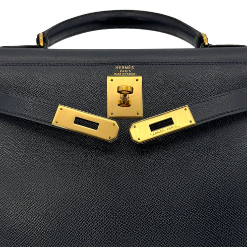 HERMES KELLY 28 SELLIER BLUE INDIGO COUCHEVEL HAND SHOULDER BAG 〇U GHW 90300026 - PURPOSE