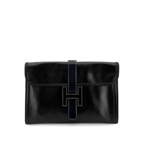 HERMES JIGE PM BLACK BOXCALF CLUTCH BAG 〇L 90300029 - PURPOSE