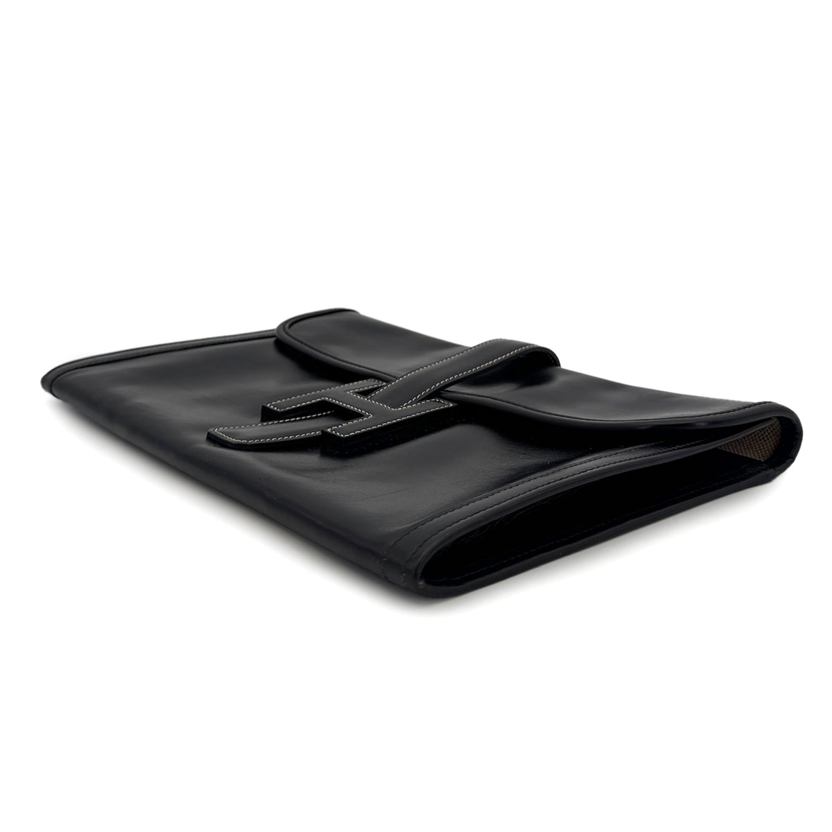 HERMES JIGE PM BLACK BOXCALF CLUTCH BAG 〇L 90300029