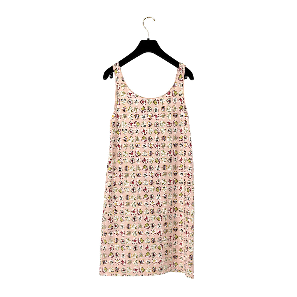 CHANEL VALENTINE 2006 HEART MOTIF SLEEVELESS DRESS PINK NYLON 40 06P RTW 90300030