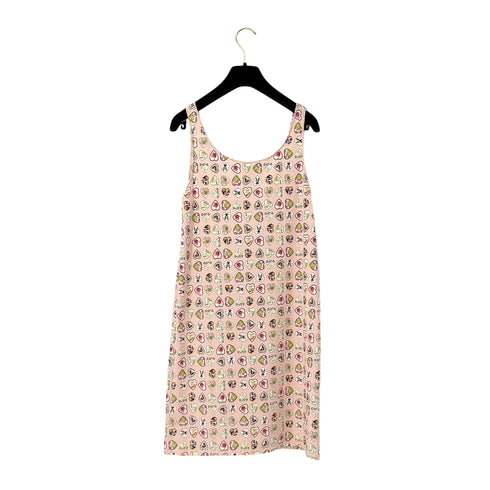 CHANEL VALENTINE 2006 HEART MOTIF SLEEVELESS DRESS PINK NYLON 40 06P RTW 90300030