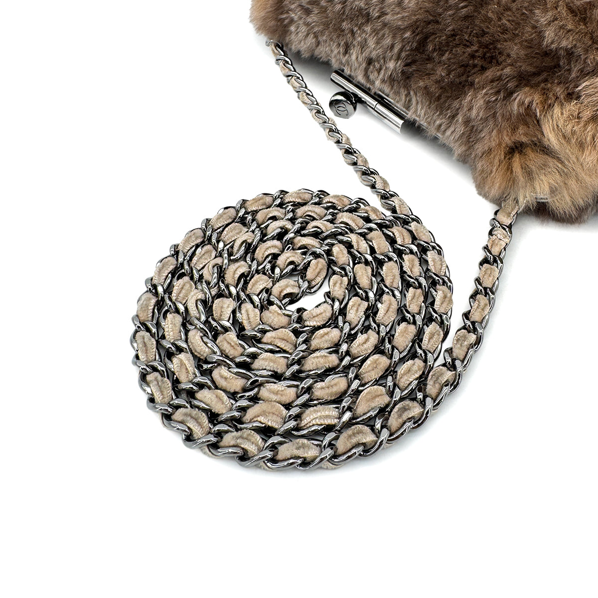 CHANEL VINTAGE CHAIN SHOULDER BAG BROWN FUR 90300546