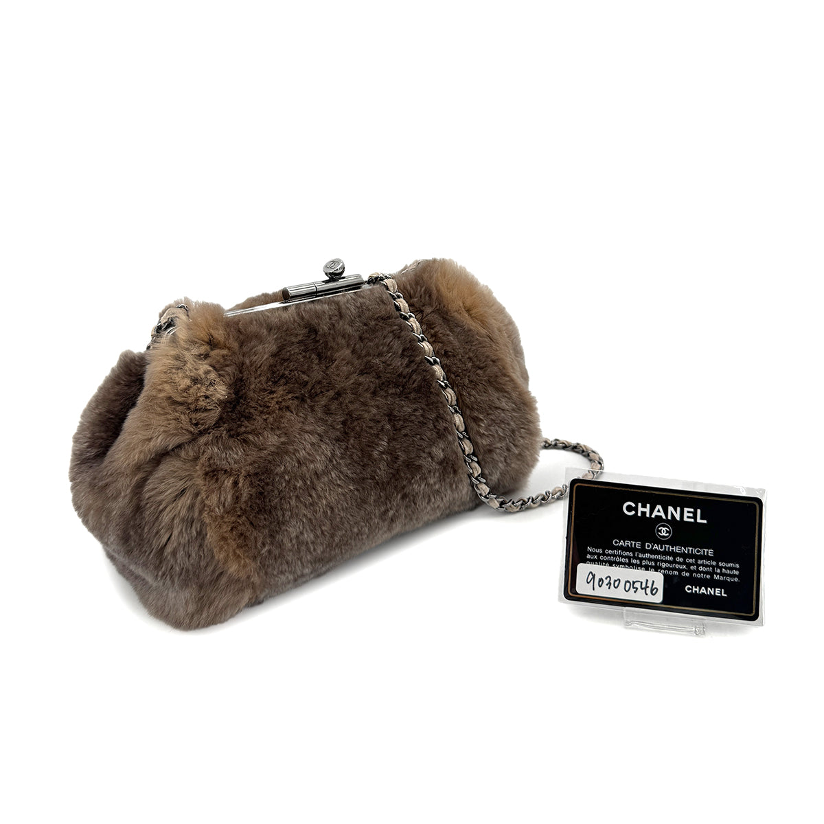 CHANEL VINTAGE CHAIN SHOULDER BAG BROWN FUR 90300546