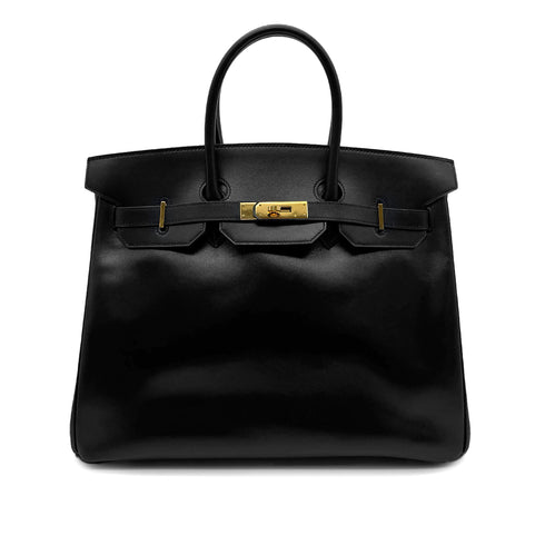 HERMES BIRKIN 35 BLACK BOX CALF HAND BAG □C GHW 90300552 - PURPOSE