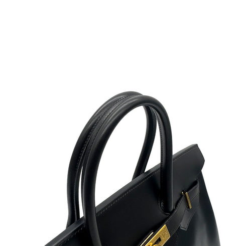 HERMES BIRKIN 35 BLACK BOX CALF HAND BAG □C GHW 90300552 - PURPOSE