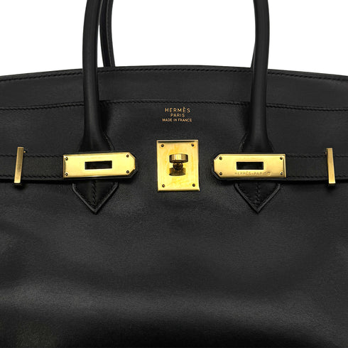 HERMES BIRKIN 35 BLACK BOX CALF HAND BAG □C GHW 90300552 - PURPOSE