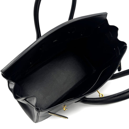 HERMES BIRKIN 35 BLACK BOX CALF HAND BAG □C GHW 90300552 - PURPOSE