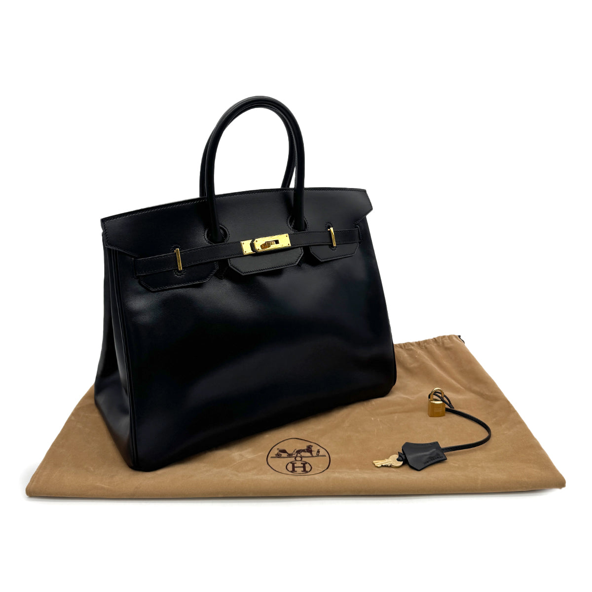 HERMES BIRKIN 35 BLACK BOX CALF HAND BAG □C GHW 90300552