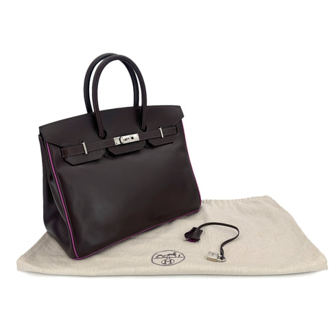 HERMES BIRKIN 35 CHOCOLAT CYCLAMEN BOXCALF HAND BAG □J SHW 90300560 - PURPOSE