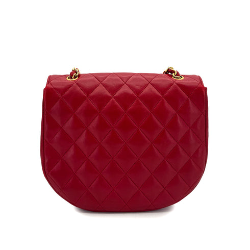 CHANEL VINTAGE BIG COCO HALF MOON CHAIN SHOULDER BAG RED LAMB SKIN 90300573 - PURPOSE
