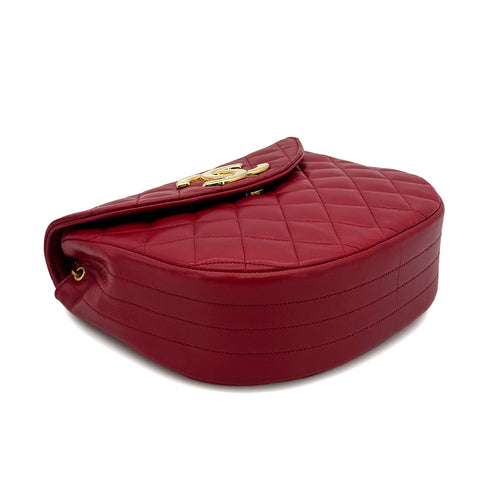 CHANEL VINTAGE BIG COCO HALF MOON CHAIN SHOULDER BAG RED LAMB SKIN 90300573 - PURPOSE