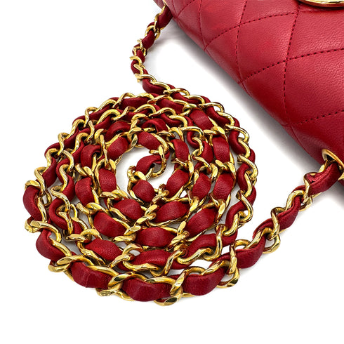 CHANEL VINTAGE BIG COCO HALF MOON CHAIN SHOULDER BAG RED LAMB SKIN 90300573 - PURPOSE