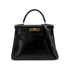 HERMES KELLY 28 RETOURNE BLACK BOX CALF HAND BAG 〇W GHW 90300594 - PURPOSE