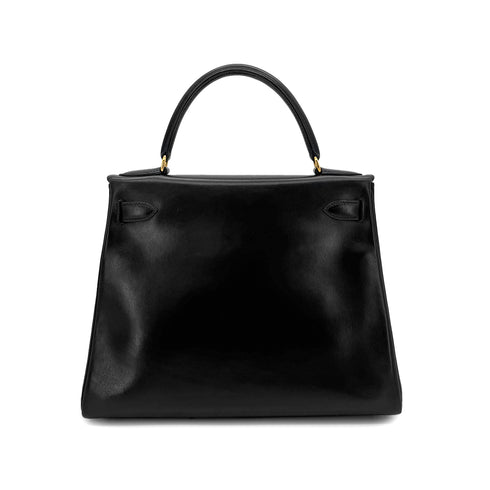 HERMES KELLY 28 RETOURNE BLACK BOX CALF HAND BAG 〇W GHW 90300594 - PURPOSE