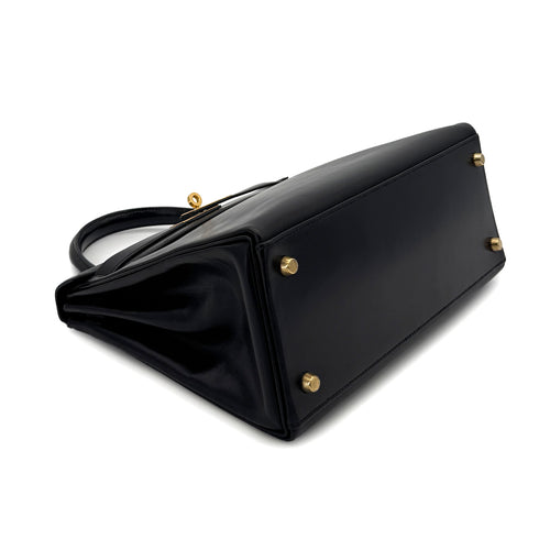 HERMES KELLY 28 RETOURNE BLACK BOX CALF HAND BAG 〇W GHW 90300594 - PURPOSE
