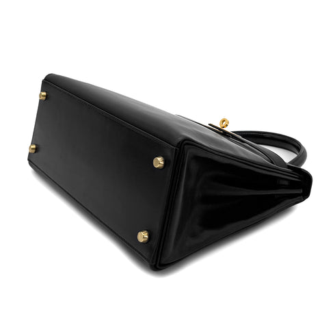 HERMES KELLY 28 RETOURNE BLACK BOX CALF HAND BAG 〇W GHW 90300594 - PURPOSE