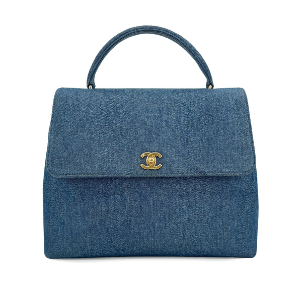 CHANEL VINTAGE TURN LOCK HAND BAG BLUE DENIM CANVAS 90300602 - PURPOSE