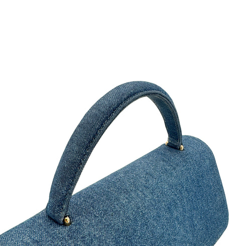 CHANEL VINTAGE TURN LOCK HAND BAG BLUE DENIM CANVAS 90300602 - PURPOSE