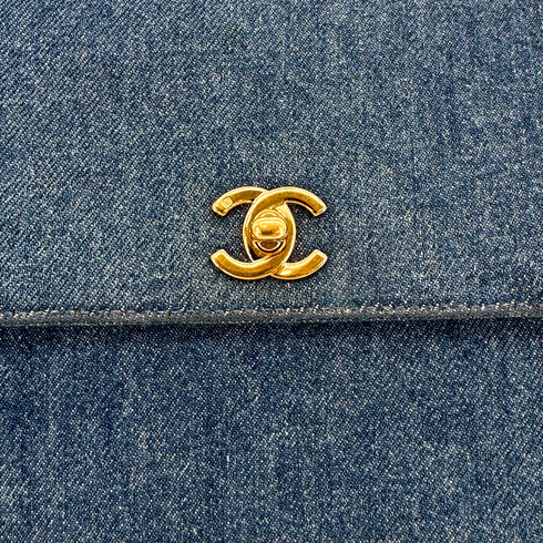 CHANEL VINTAGE TURN LOCK HAND BAG BLUE DENIM CANVAS 90300602 - PURPOSE