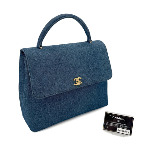 CHANEL VINTAGE TURN LOCK HAND BAG BLUE DENIM CANVAS 90300602 - PURPOSE