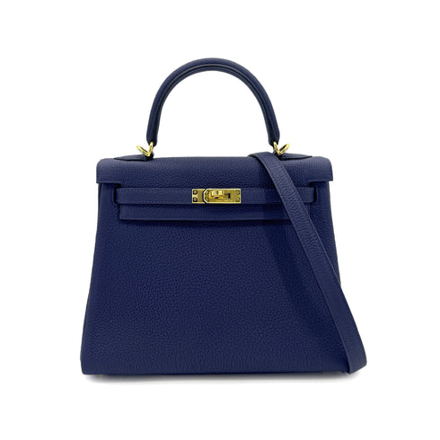 HERMES KELLY 25 RETOURNE BLUE SAPHIR TOGO HAND SHOULDER BAG B GHW 90300651 - PURPOSE