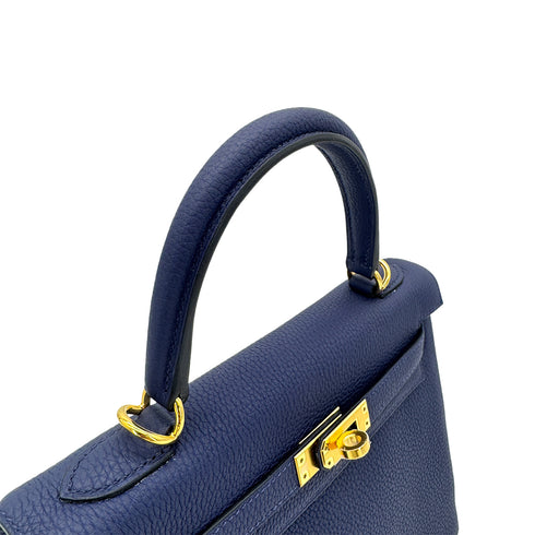 HERMES KELLY 25 RETOURNE BLUE SAPHIR TOGO HAND SHOULDER BAG B GHW 90300651 - PURPOSE