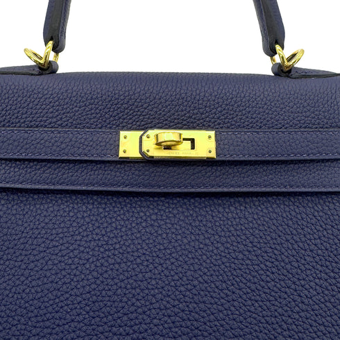 HERMES KELLY 25 RETOURNE BLUE SAPHIR TOGO HAND SHOULDER BAG B GHW 90300651 - PURPOSE
